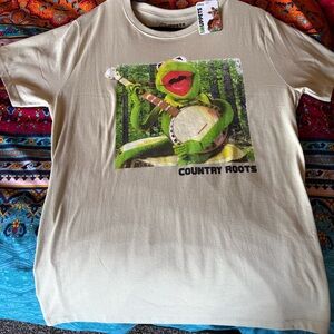 MUPPETS 'Country Roots' Kermit Banjo Graphic Tee - Cream & Green NWT